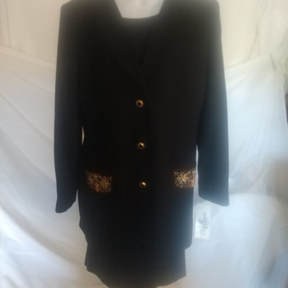 Oleg Cassini New Tags Black wool suit skirt set